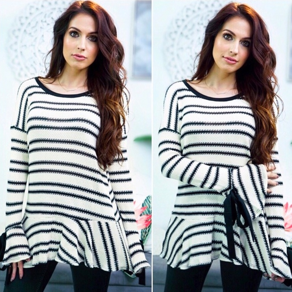 Striped Knit Top Cream & Black - Picture 3 of 10